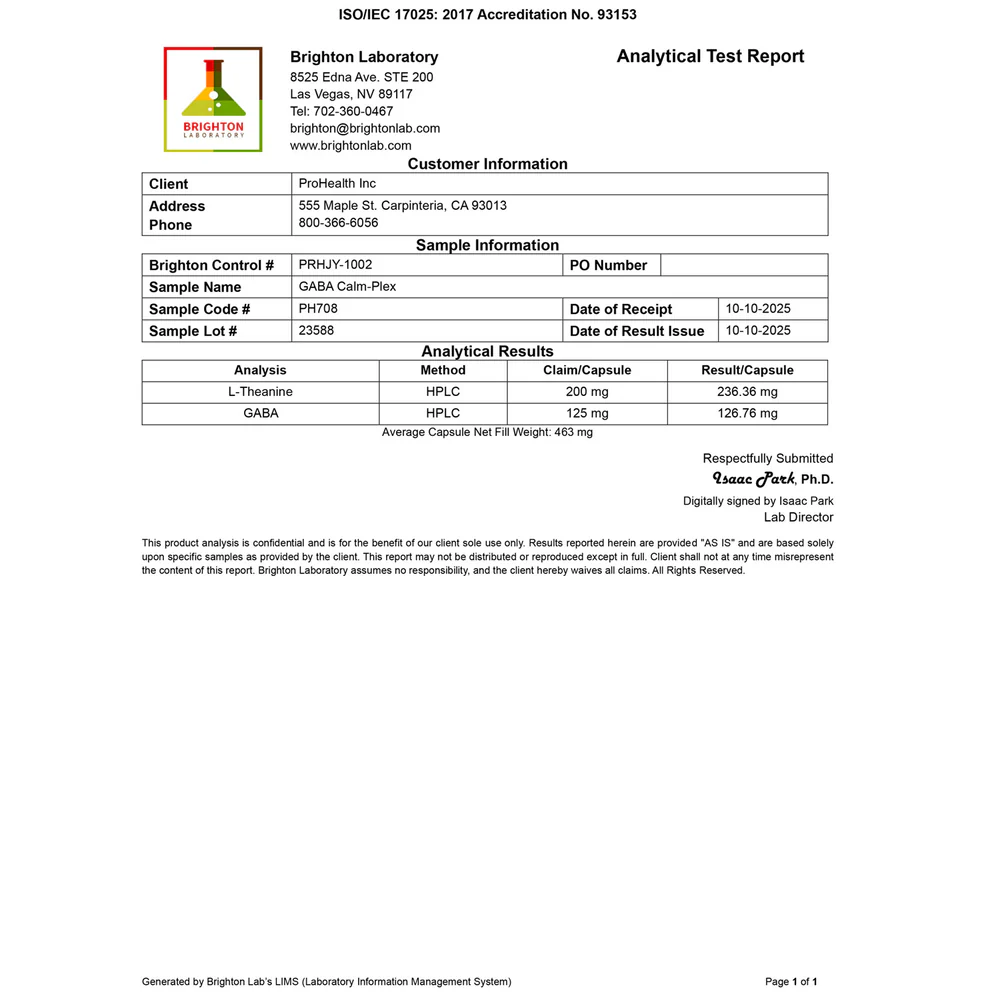 Prohealth Gaba+Theanine Calm Plex 60 hylki