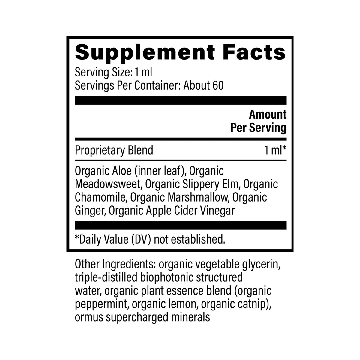 Lífrænt Acid Reflux Relief 59ml – innihaldslýsing