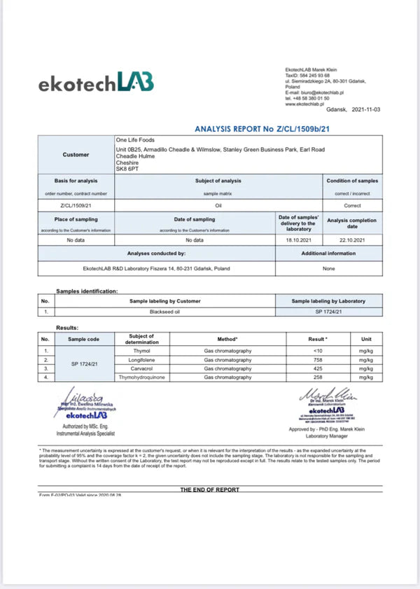 One Life Foods Black Seed Oil Virgin Cold Pressed 100ml