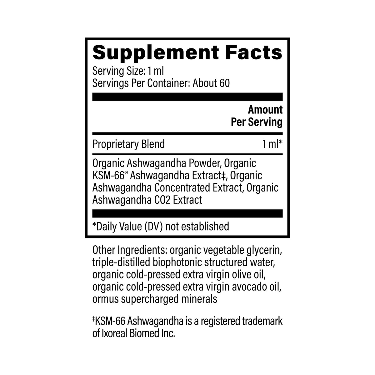 Lífrænt Ashwagandha 59ml – innihaldslýsing