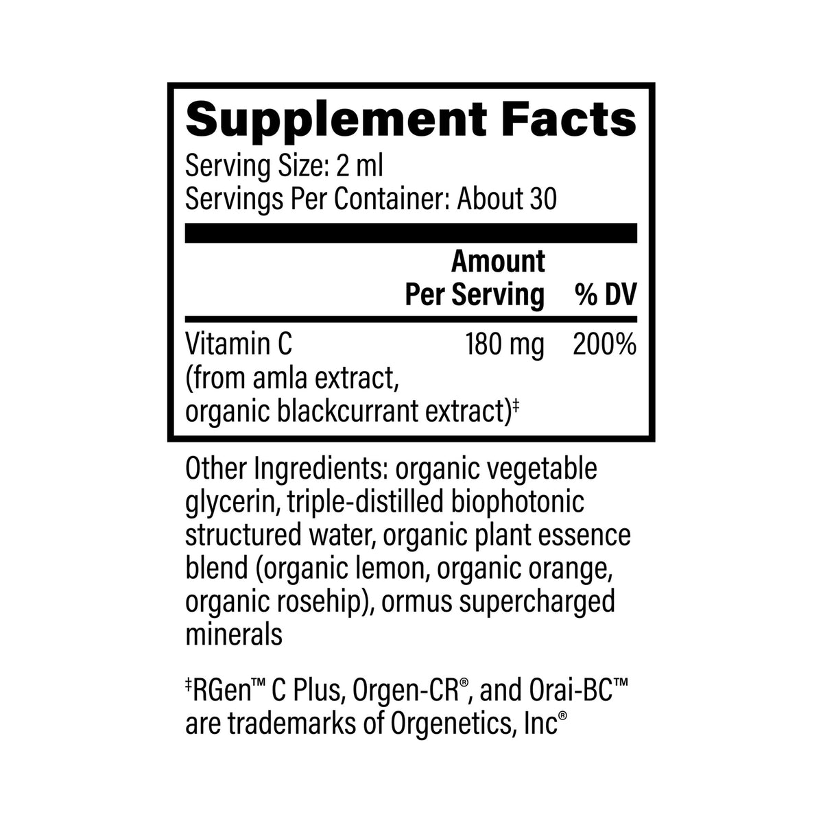 Vitamin C 59ml – innihaldslýsing