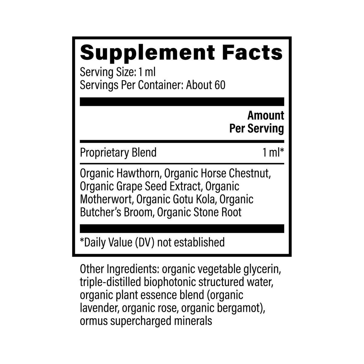 Lífrænt Vein Health 59ml Global Healing – innihaldslýsing