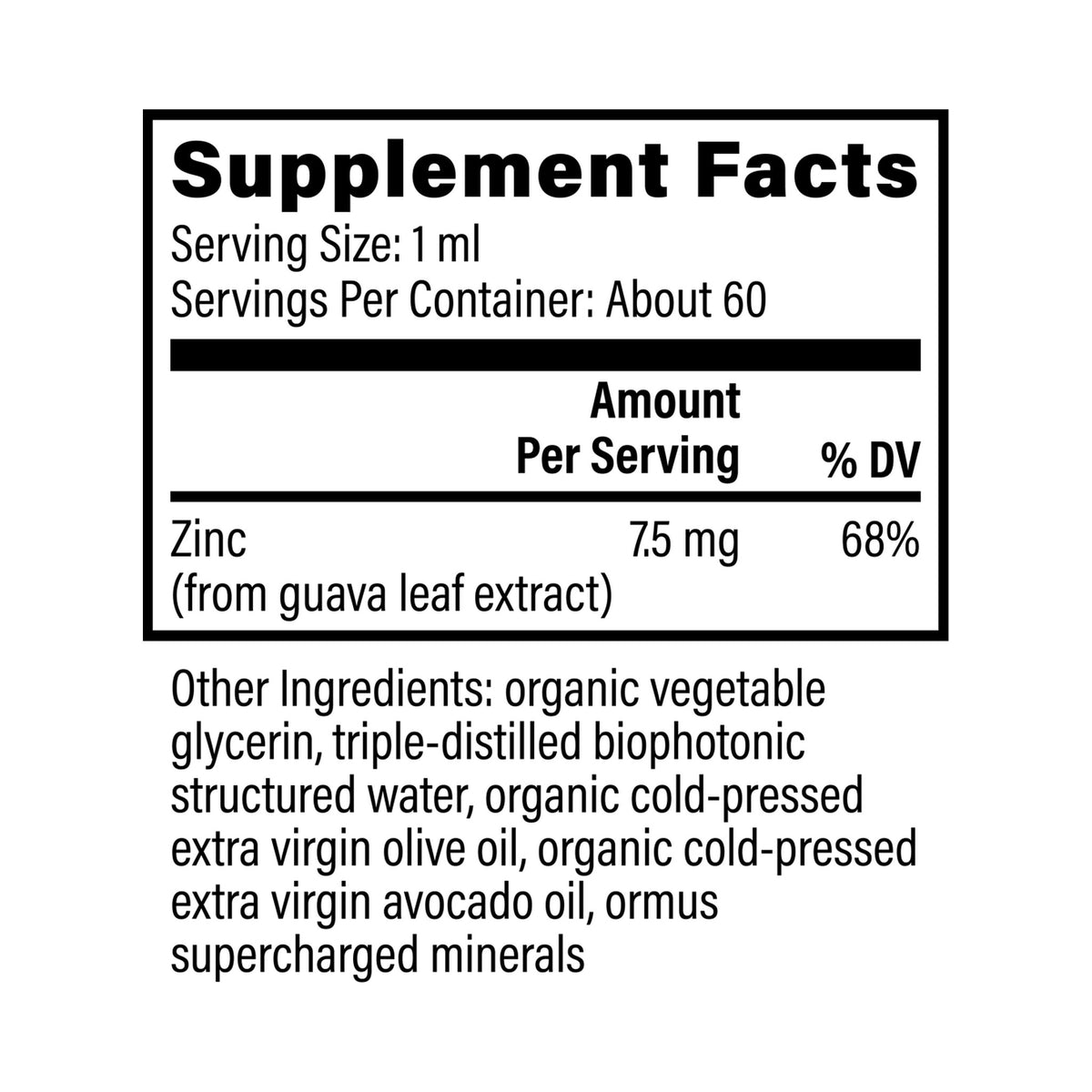 Zinc 59ml – innihaldslýsing