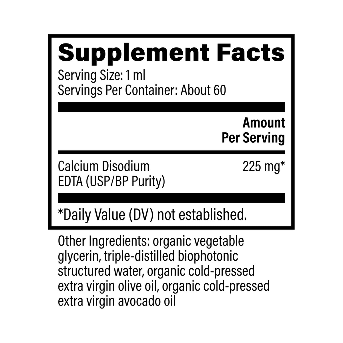 Calcium Disodium EDTA 59ml Global Healing – innihaldslýsing