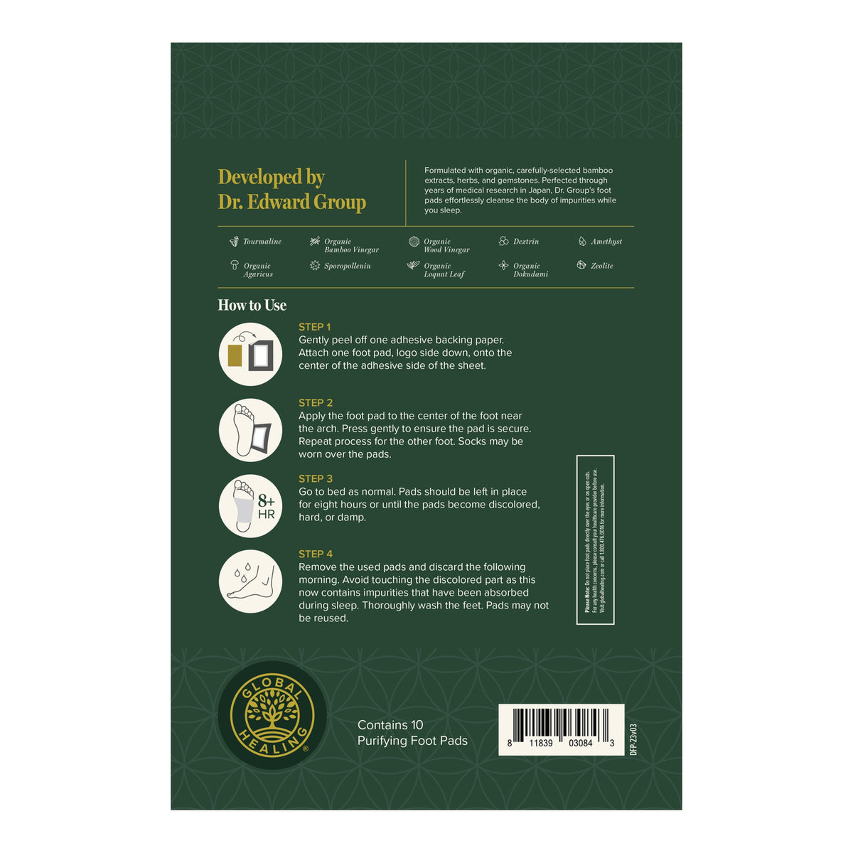 Dr. Group's Cleansing Foot Pads 10 stk – bakhlið umbúða