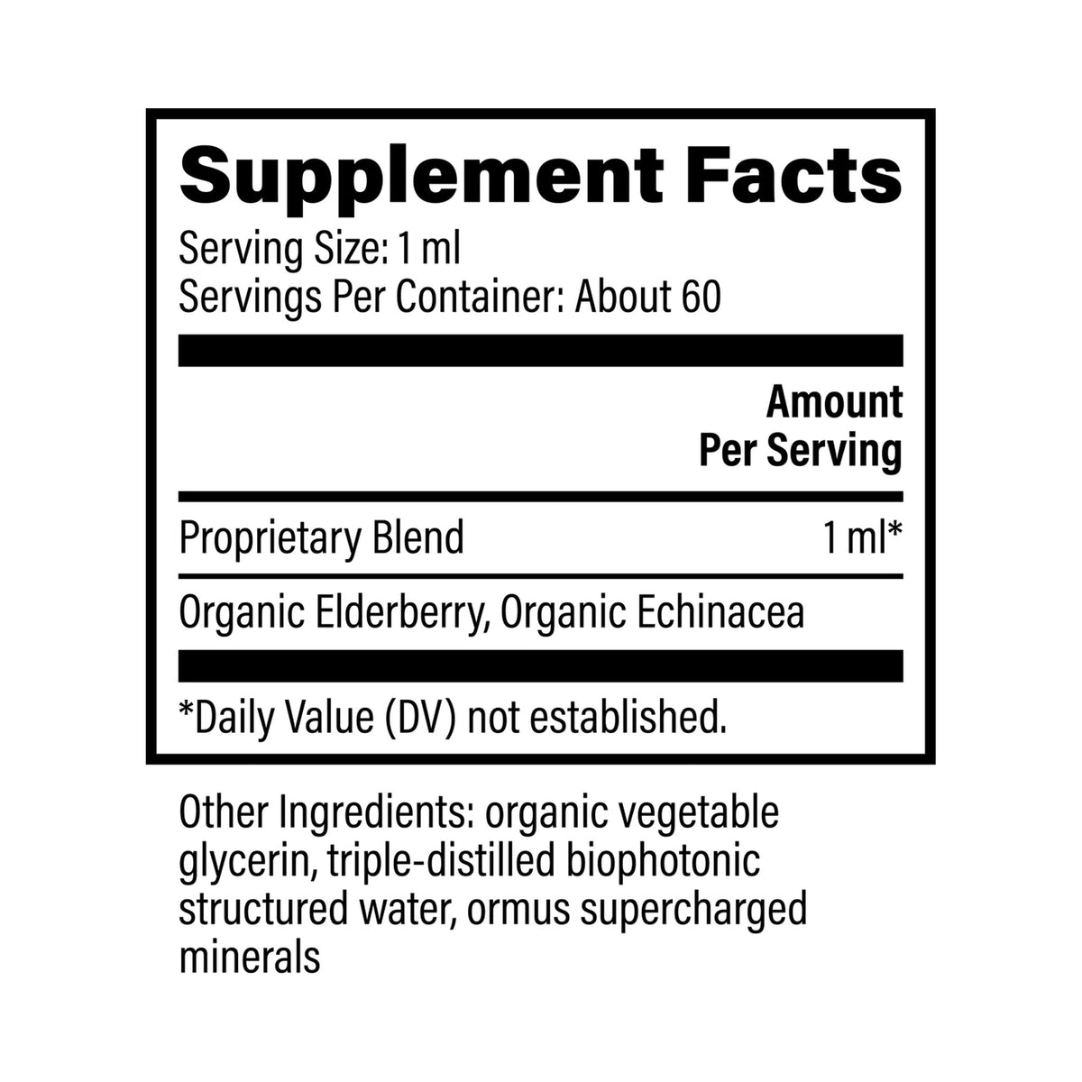 Lífrænt Elderberry & Echinacea 59ml Global Healing – innihaldslýsing