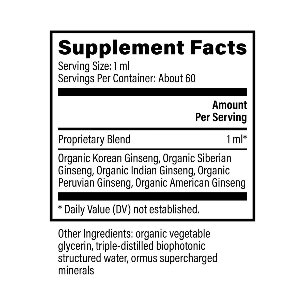 Lífrænt Ginseng 59ml – innihaldslýsing