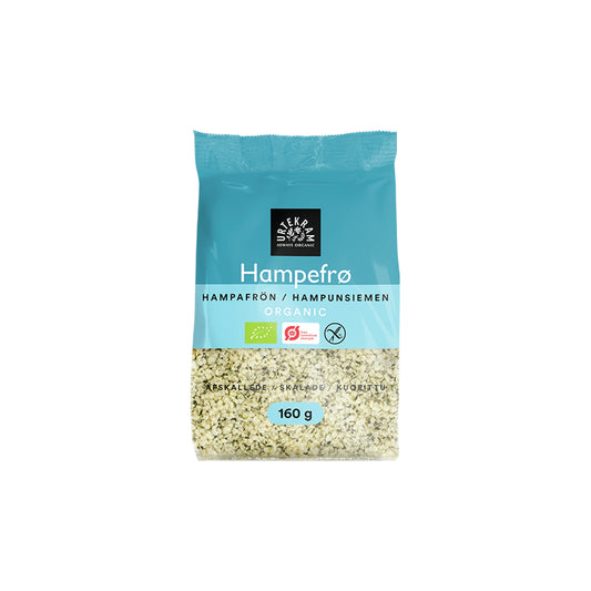 Urtekram lífræn afhýdd hampfræ, 160 g pakki