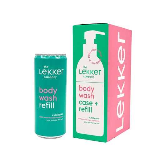 The Lekker Company líkamssápa endurfyllanleg Eucalyptus 330 ml – brúsi og áfyllingardós