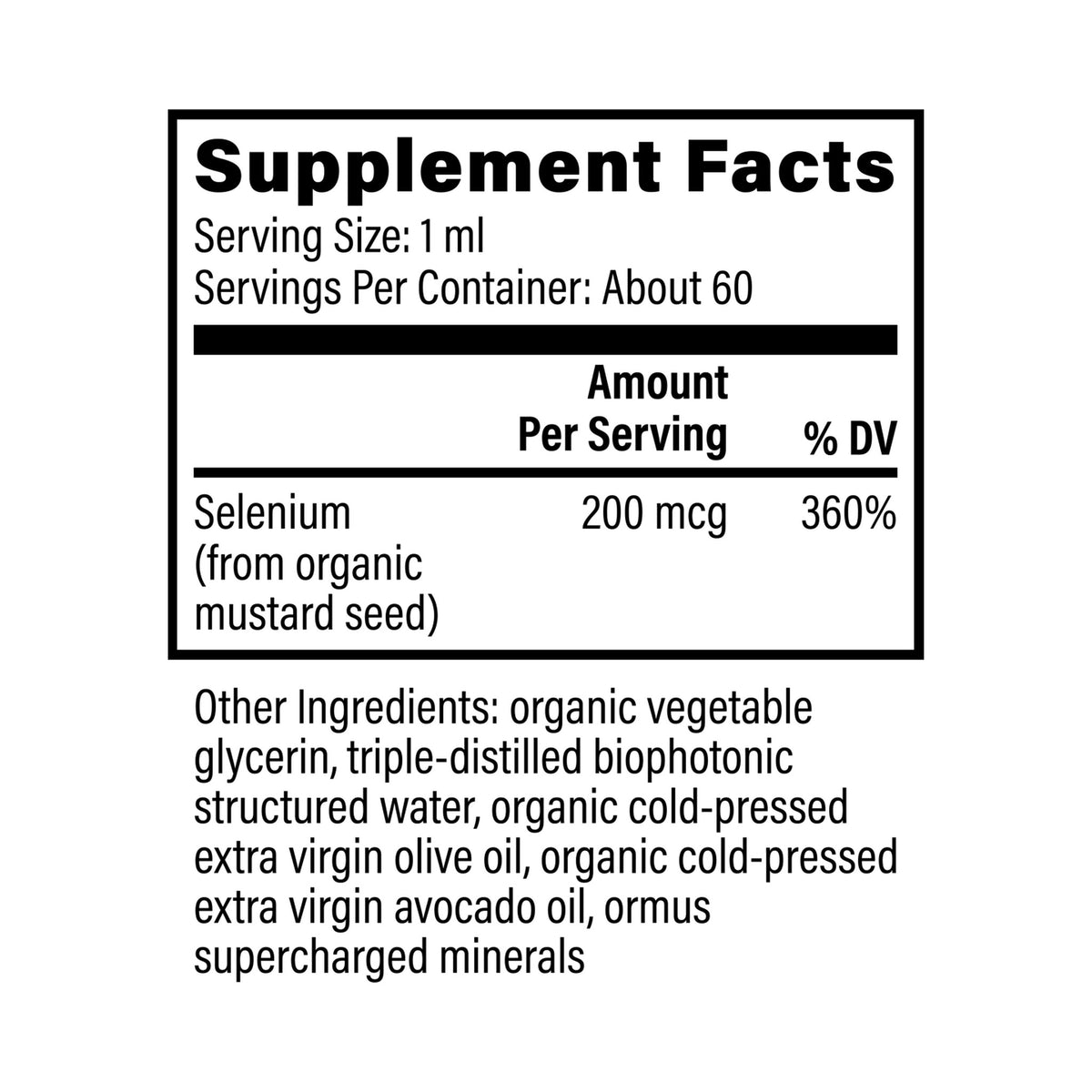 Selenium 59ml – innihaldslýsing