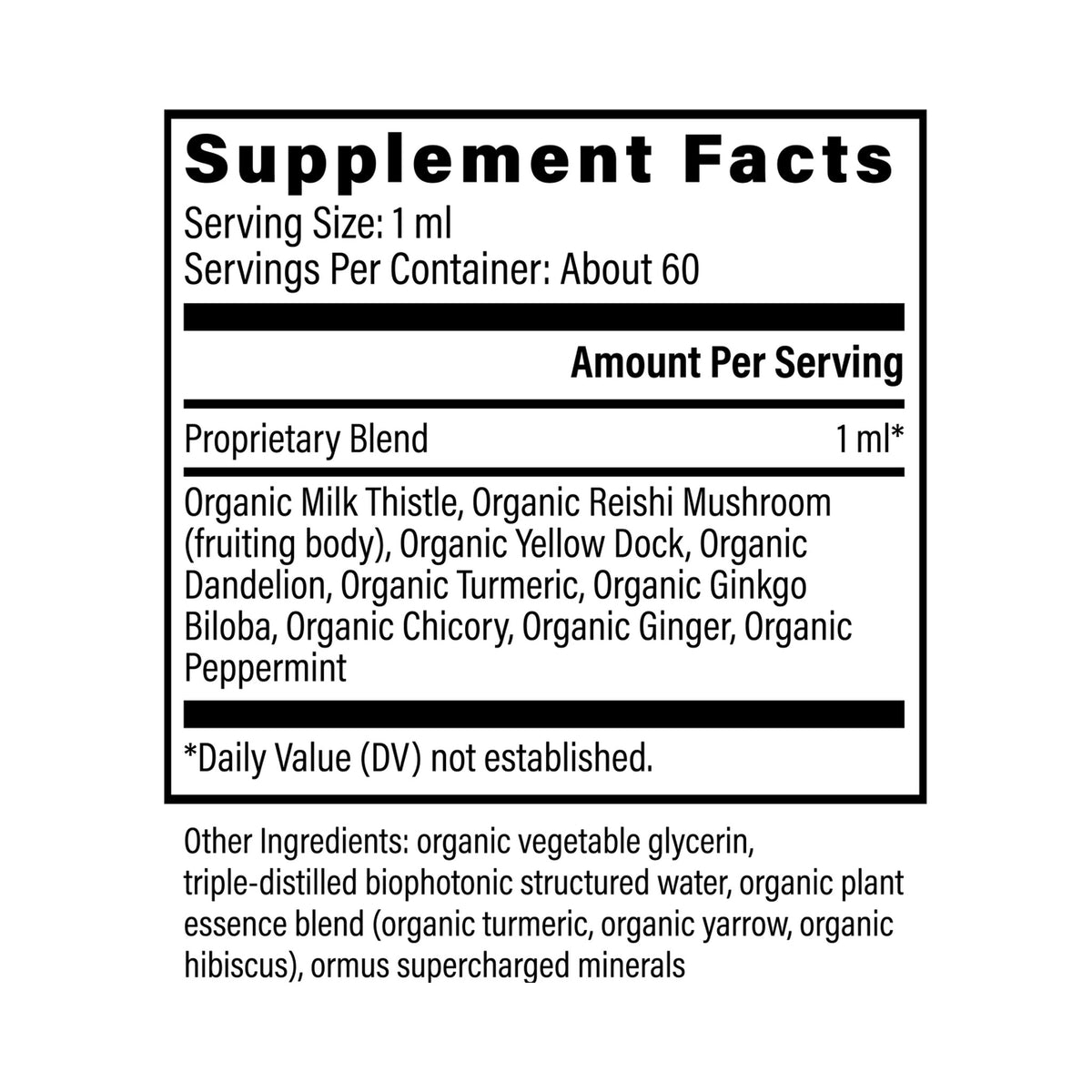 Lífrænt Liver Health 59ml – innihaldslýsing