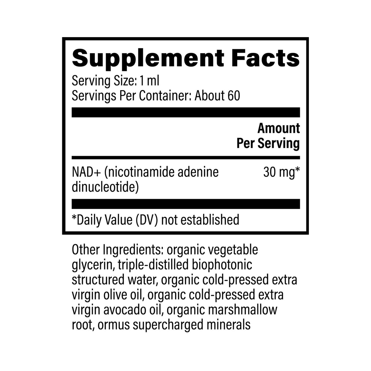 NAD+ 59ml – innihaldslýsing