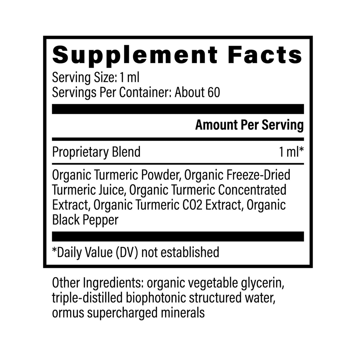 Lífrænt Turmeric 59ml – innihaldslýsing