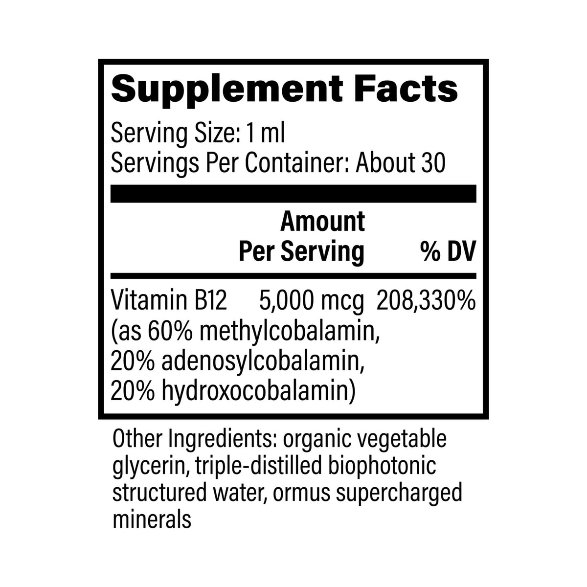 Vitamin B12 30ml – innihaldslýsing