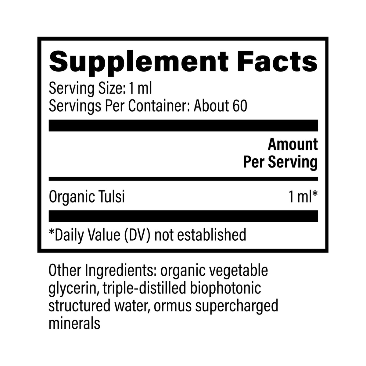 Lífrænt Tulsi Holy Basil 59ml – innihaldslýsing