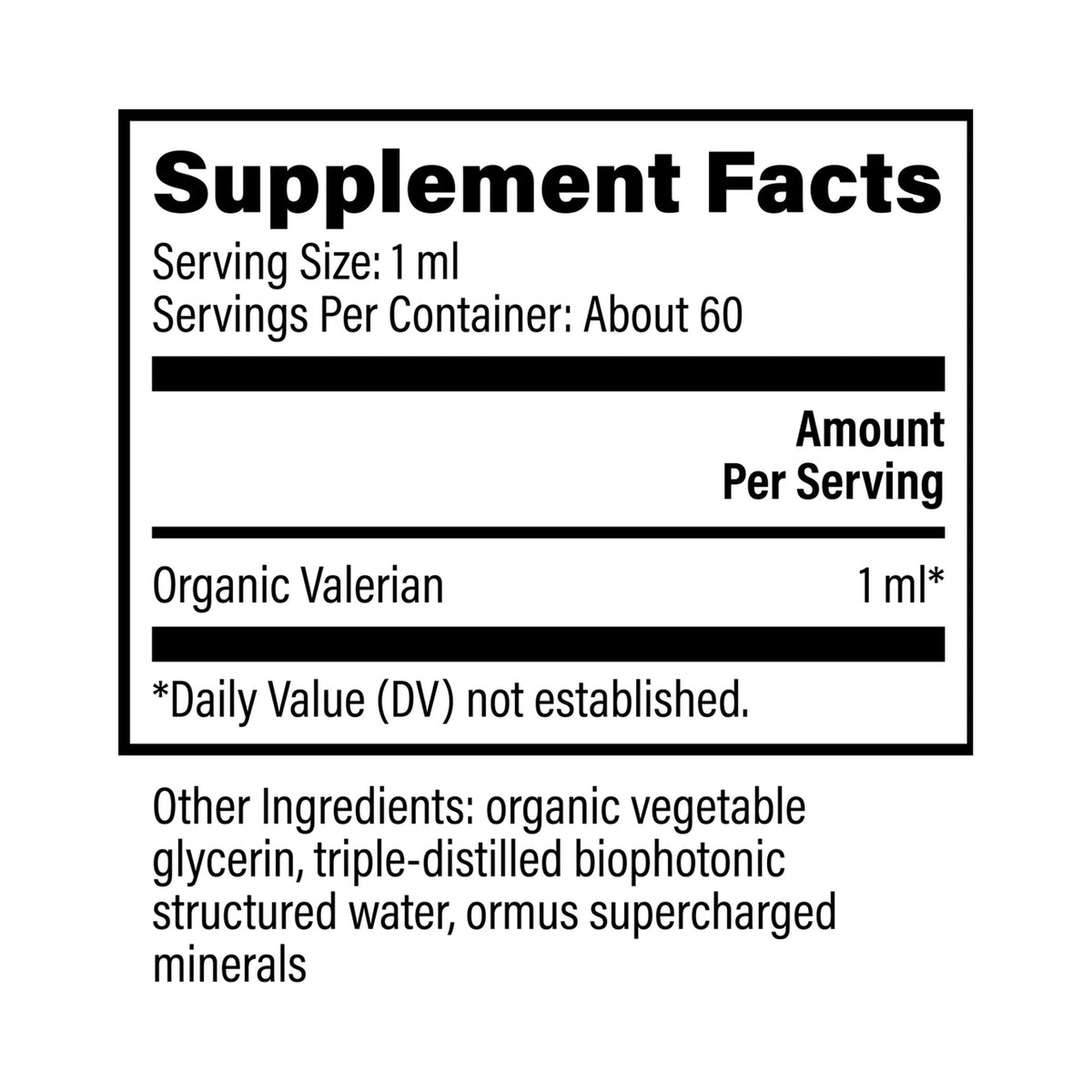 Lífrænt Valerian 59ml – innihaldslýsing