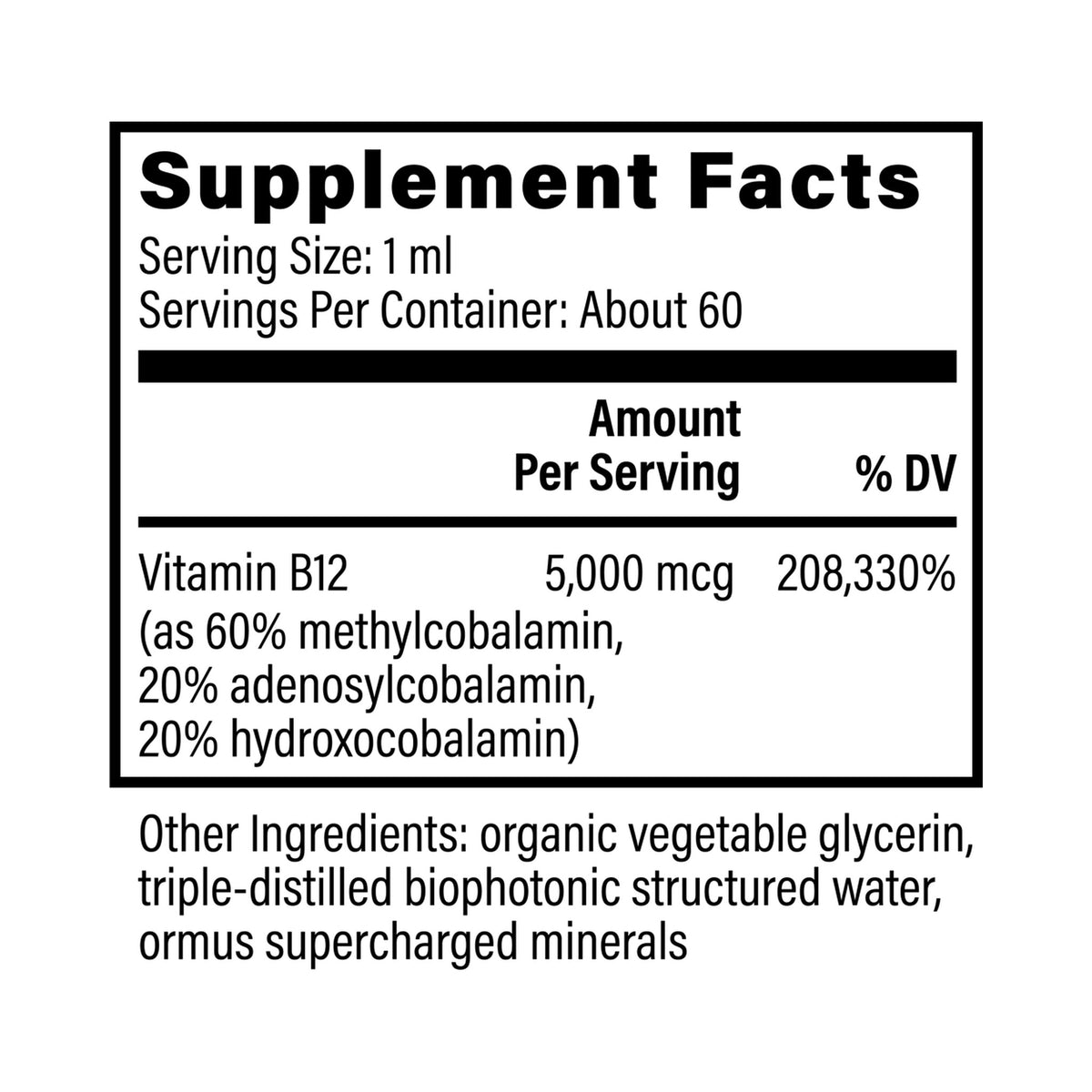 Vitamin B12 59ml Global Healing – innihaldslýsing